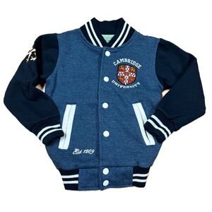 Cambridge University Blue & Navy Snap Closure Varsity Bomber Jacket Kids 3/4